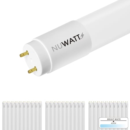 Nuwatt 4 FT LED T8 Tube Light T10 T12 Hybrid Type A+B 4000K Cool White 18W High Brightness 2200LM 30PK NW-T8F-4-18W-40K-30P